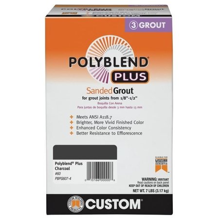 CUSTOM BUILDING PRODUCTS Polyblend Sanded Grout, Solid Powder, Characteristic, Charcoal, 7 lb Box PBPG607-4